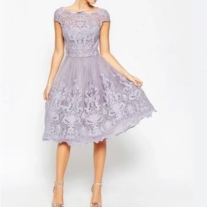 NWT Chi Chi London Size 4 Lace Dress Lilac Purple Bardot Neckline  41735PUR